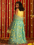 Vastramay Girls' Yellow Crop Top And Aqua Lehenga With Ruffled Dupatta Set